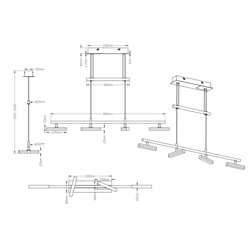 Trio - Dimbar LED-lampakrona med snöre OPIUM 4xLED/4,5W/230V