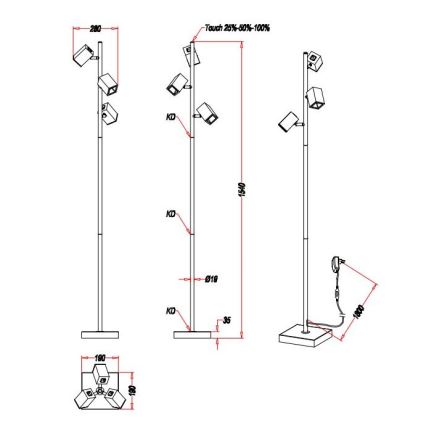 Trio - LED Ljusreglerad beröring golvlampa LAGOS 3xLED/4,7W/230V