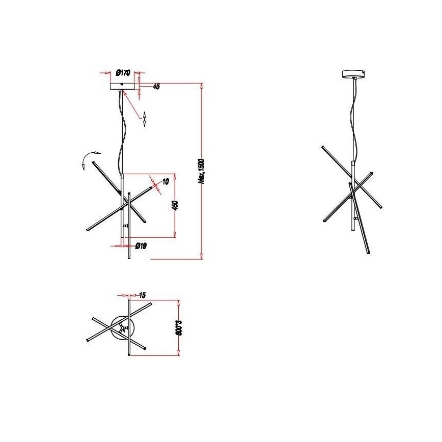 Trio - LED Dimbar ljuskrona med upphänging TIRIAC 3xLED/7,5W/230V