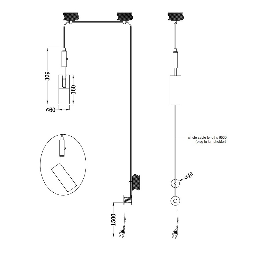 Trio - Ljuskrona med textilsladd CARLA 1xGU10/35W/230V