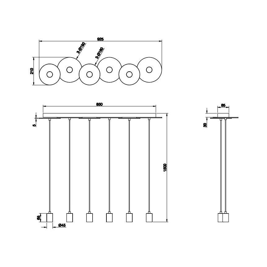 Trio - Ljusskrona med upphängningsrem  DISCUS 6xE27/28W/230V svart