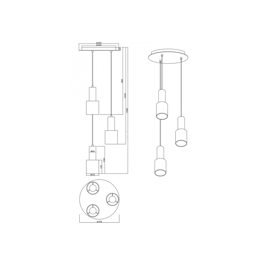 Trio - Ljusskrona med upphängningsrem  WAILER 3xGU10/5W/230V grå