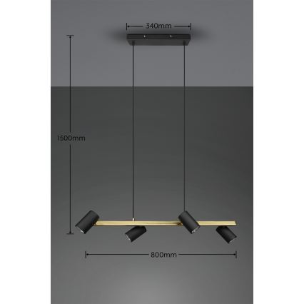 Trio - Takpendel MARLEY med vajer 4xGU10/35W/230V svart/guld