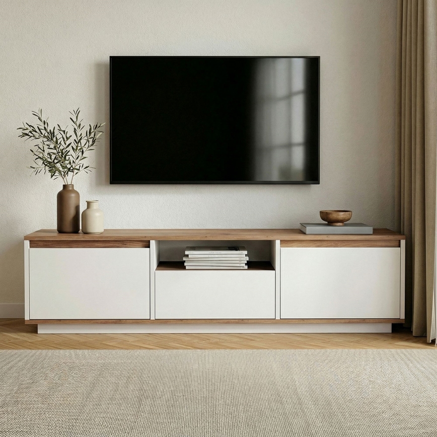 TV-bänk KREDE 160x30 cm vit/furu