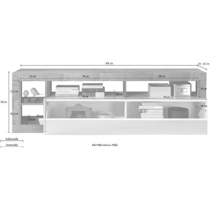 TV-bänk LENOR vit/grå betong