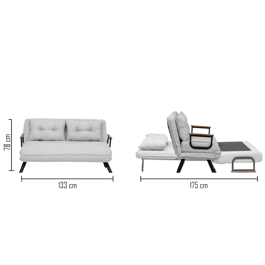 Tvåsitsig bäddsoffa QIRA, grå