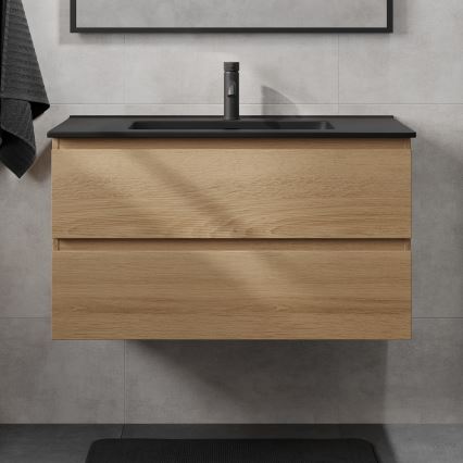 Tvättställskommod KENWOOD 91 cm ek/svart