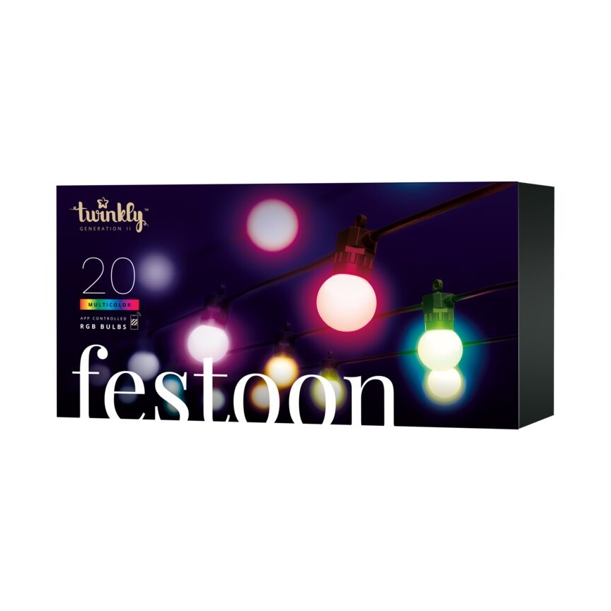 Twinkly - LED RGB Ljusreglerad utomhus Dekorativ slinga FESTOON 20xLED 14m IP44 Wi-Fi