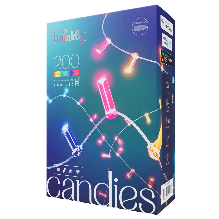 Twinkly - LED RGB Ljusreglerad Julkedja CANDIES 200xLED 14 m USB Wi-Fi