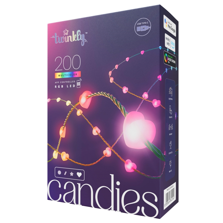 Twinkly - LED RGB Ljusreglerad Julkedja CANDIES 200xLED 14 m USB Wi-Fi