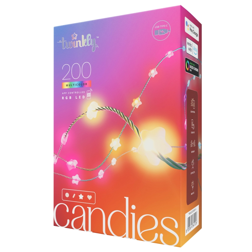 Twinkly - LED RGB Ljusreglerad Julkedja CANDIES 200xLED 14 m USB Wi-Fi