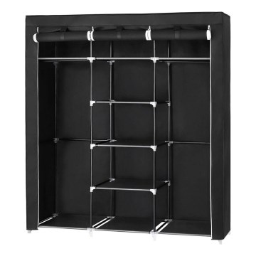 Tyggarderob MATIS 150x175 cm med hyllor och klädstång, svart