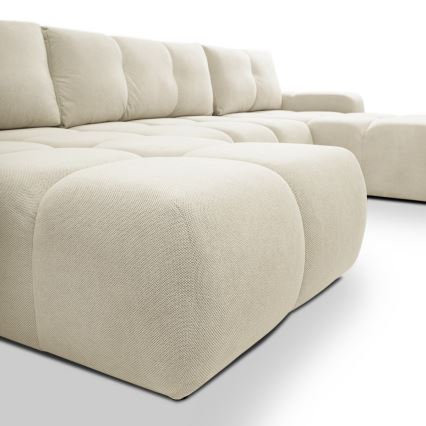 Tygklädd bäddbar U-soffa ALMADA med förvaringsutrymme, beige