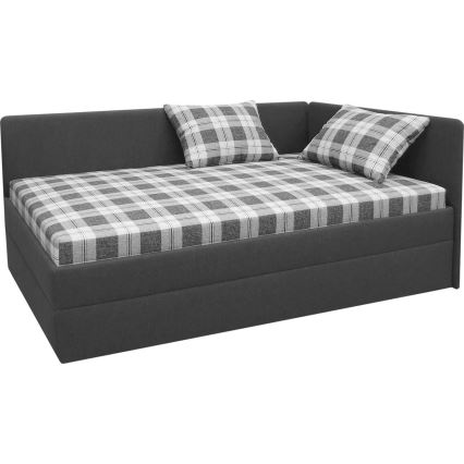 Tygklädd divansäng ARLY 110x200 cm med vändbar huvudgavel (V/H), antracit/vit