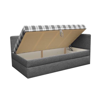 Tygklädd divansäng ARLY 110x200 cm med vändbar huvudgavel (V/H), antracit/vit