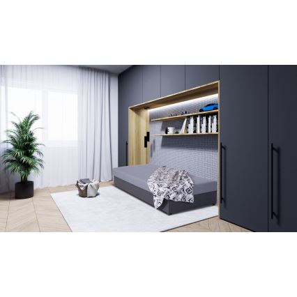 Tygklädd divansäng med förvaring JACOB XL maxbelastning 130 kg 90x200 cm grå