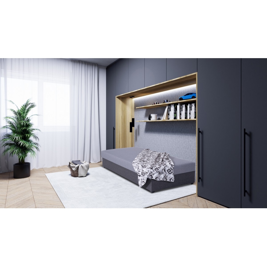 Tygklädd divansäng med förvaring JACOB XL maxbelastning 130 kg 90x200 cm grå