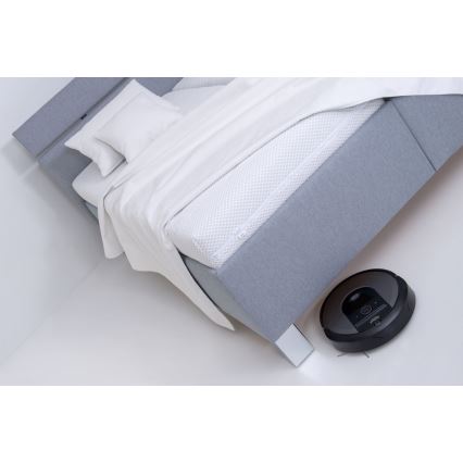 Tygklädd säng ALIS 180x200 cm med madrass och förvaring, ljusgrå