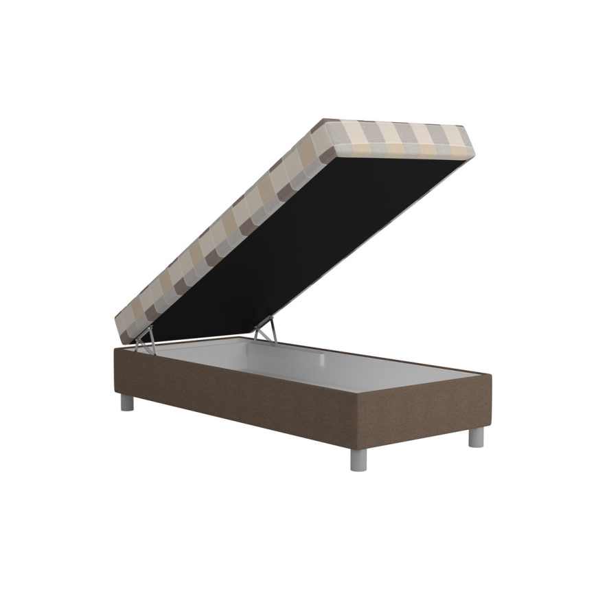 Tygklädd säng med förvaring och madrass GEORGE 90x200 cm brun