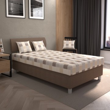 Tygklädd säng med förvaringsutrymme och madrass GEORGE 140x200 cm brun