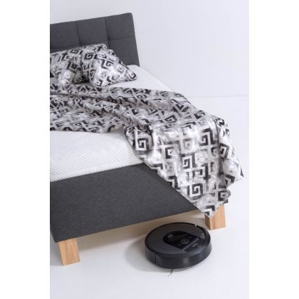 Tygklädd säng med madrass och förvaringsutrymme MARIA ONE 90x200 cm grå