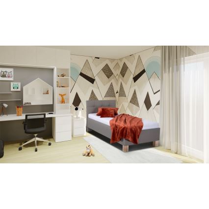 Tygklädd säng med madrass och förvaringsutrymme MARIA ONE 90x200 cm taupe