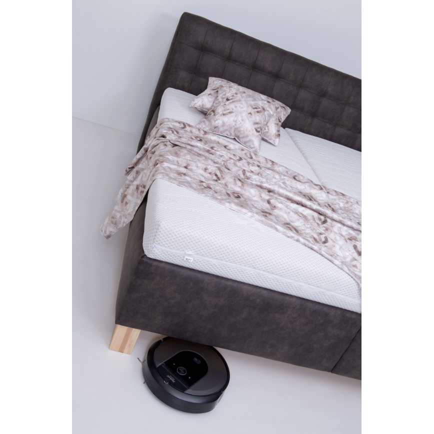 Tygklädd säng med madrass och förvaringsutrymme VIOLET 180x200 cm mörkgrå