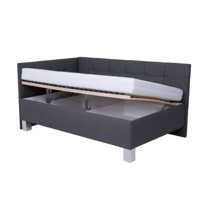 Tygklädd säng med madrass och praktisk förvaring MARIA PETITE 120x200 cm grå