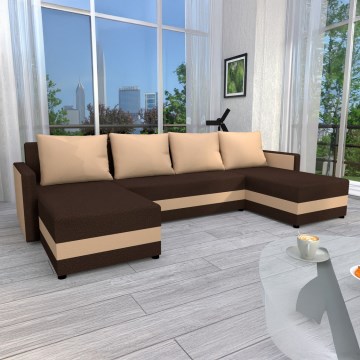 Tygklädd universell U-formad hörnsoffa med bäddfunktion BRISTOL, brun/beige