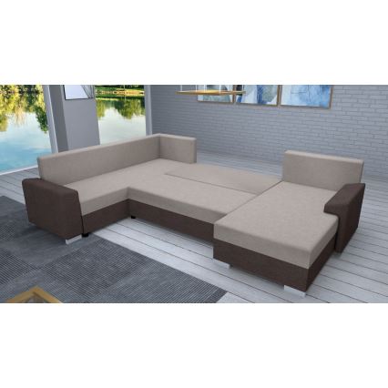 Tygklädd universell U-soffgrupp med bäddfunktion OXFORD brun/taupe