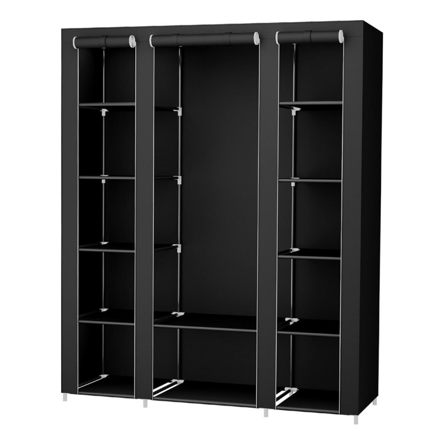 Tygskåp med hyllor och klädstång MATIS 150x175 cm, svart