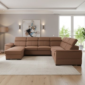 U-formad bäddbar hörnsoffa med universellt hörn och förvaringsutrymme GRANADA, brun