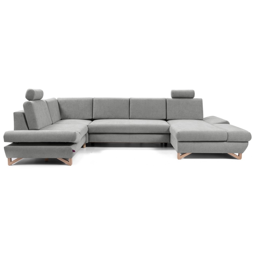 U-formad, bäddbar stoppad hörnsoffa med förvaring AVESTA, grå