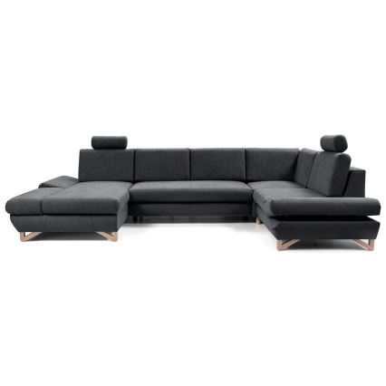 U-formad bäddbar stoppad hörnsoffa med förvaringsutrymme AVESTA antracit