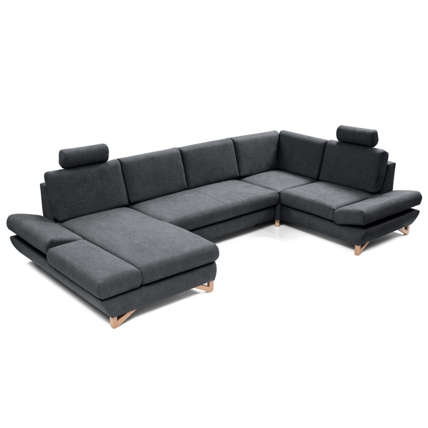 U-formad bäddbar stoppad hörnsoffa med förvaringsutrymme AVESTA antracit
