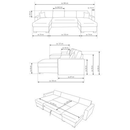 U-formad bäddsoffa med förvaring JANISE, grå