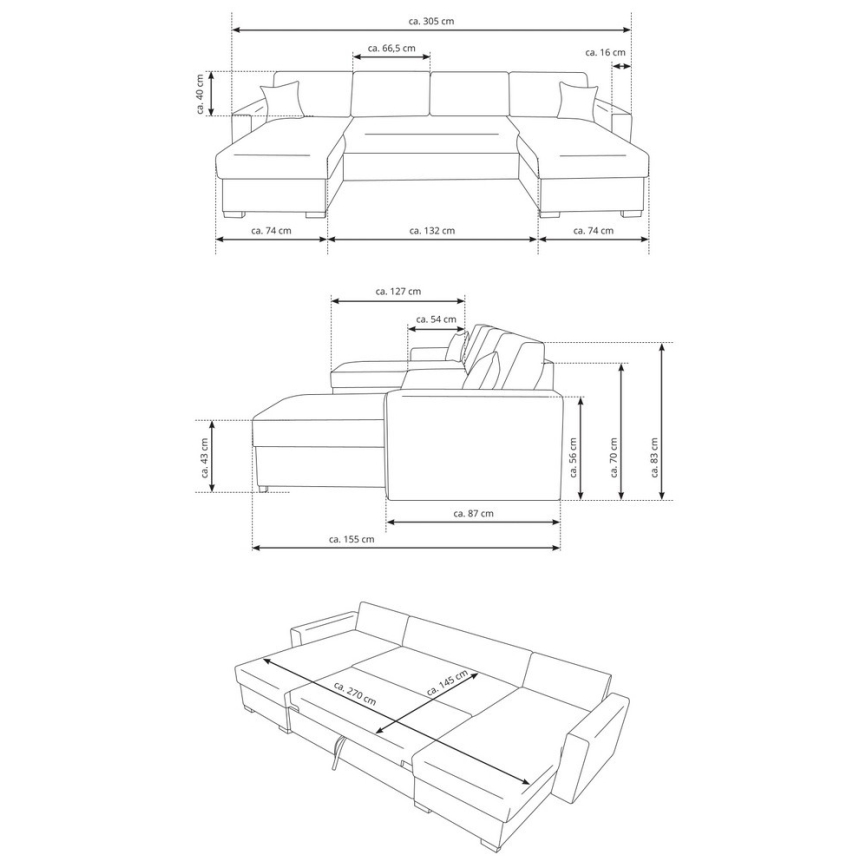 U-formad bäddsoffa med förvaring JANISE, grå