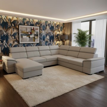 U-formad bäddsoffa med omställbart hörn och förvaringsutrymme GRANADA, ljusgrå