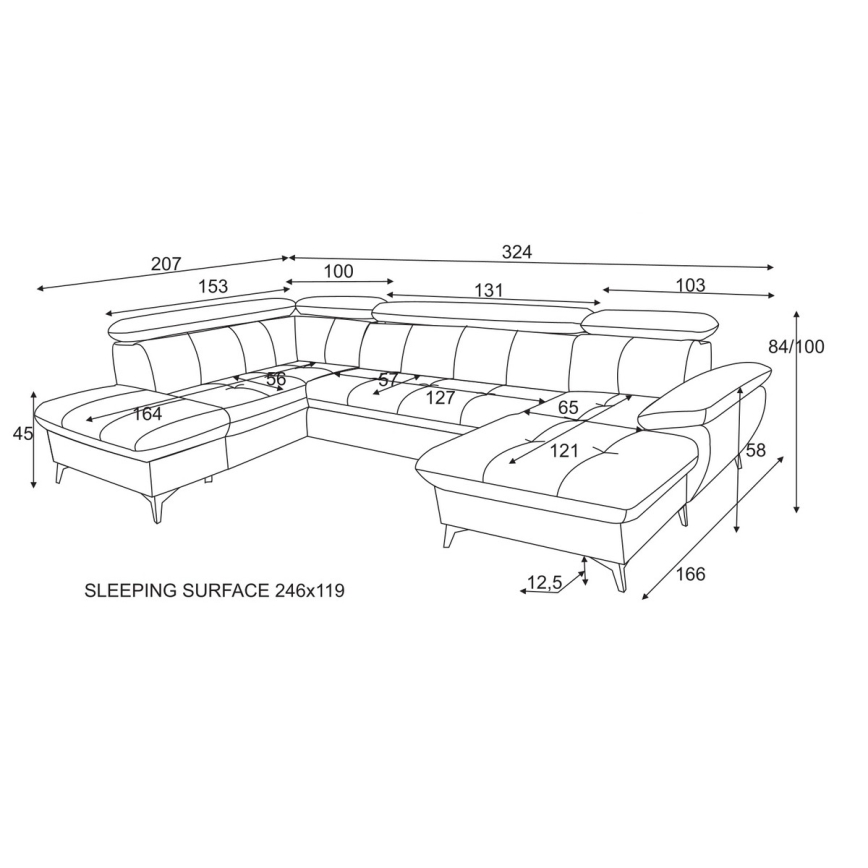 U-formad hörnsoffa med förvaringsutrymme CATANIA vänster brun
