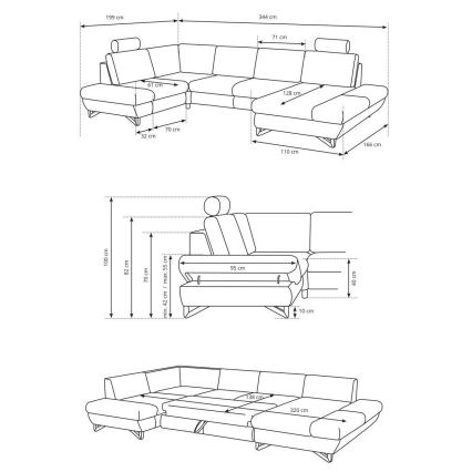 U-formad hörnsoffa med bäddfunktion och förvaringsutrymme AVESTA, grå