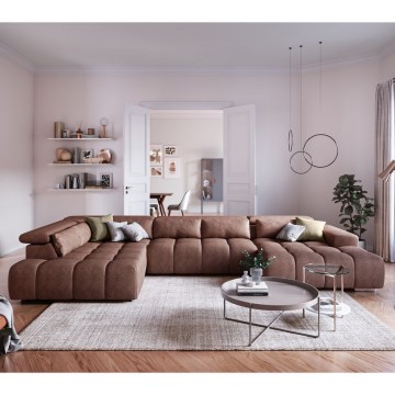 U-formad hörnsoffa med nackstöd TROPEA vänster brun