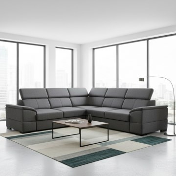 Universell bäddbar hörnsoffa med förvaringsutrymme GRANADA mörkgrå