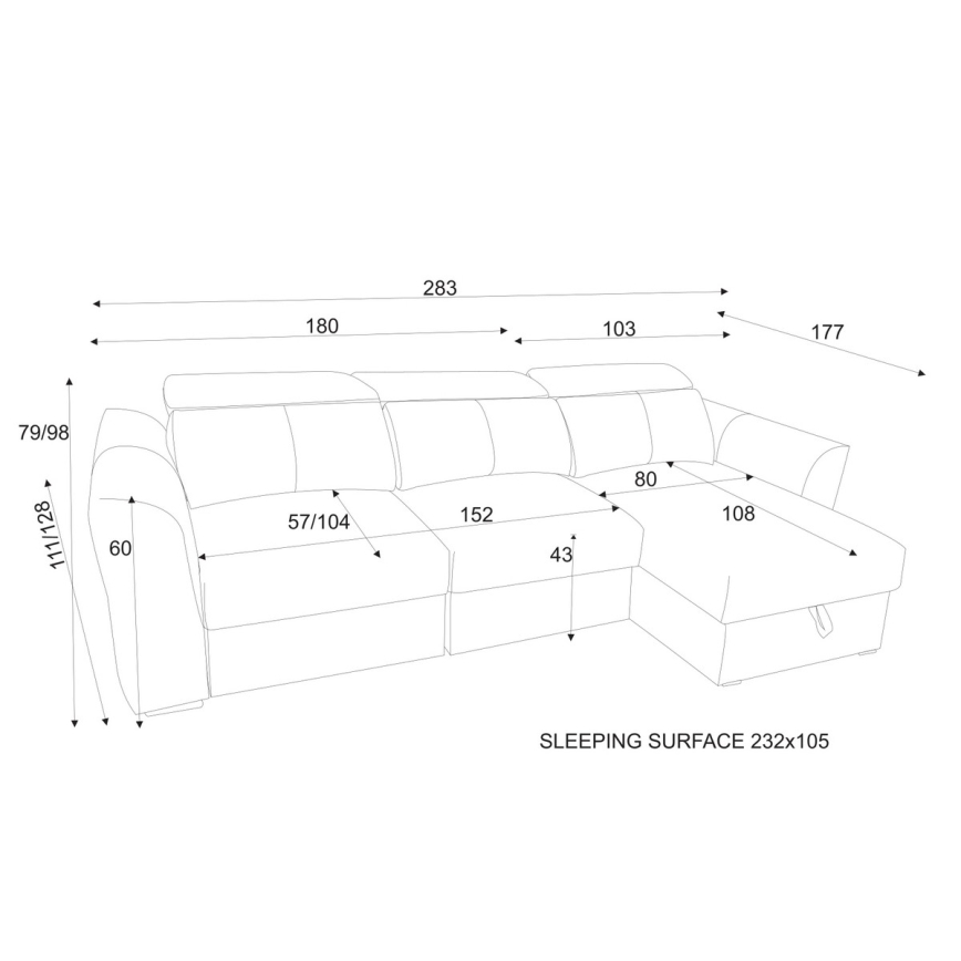 Mångsidig hörnsoffa med bäddfunktion, 3-sits och förvaringsutrymme TRENTO taupe