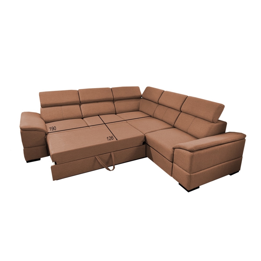 Mångsidig hörnsoffa med bäddfunktion och förvaring GRANADA, brun