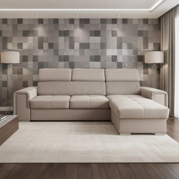 Universell L-formad hörnsoffa, bäddbar med förvaringsutrymme SALVADA beige