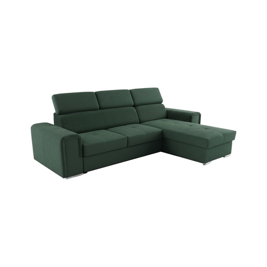 Mångsidig L-formad hörnsoffa med bäddfunktion och förvaringsutrymme SALVADA grön