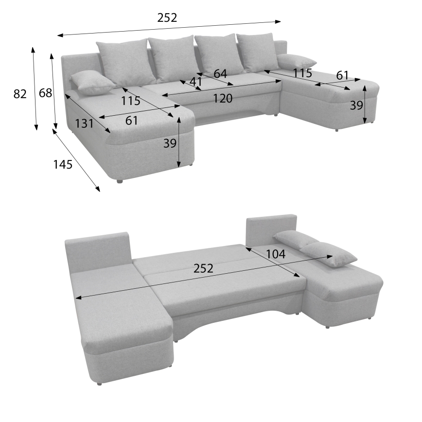 Universell U-formad hörnsoffa med bäddfunktion och förvaringsutrymme ALMEIDA antracit