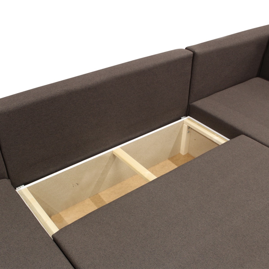 Universell U-formad hörnsoffa med bäddfunktion och förvaringsutrymme SEYA, brun