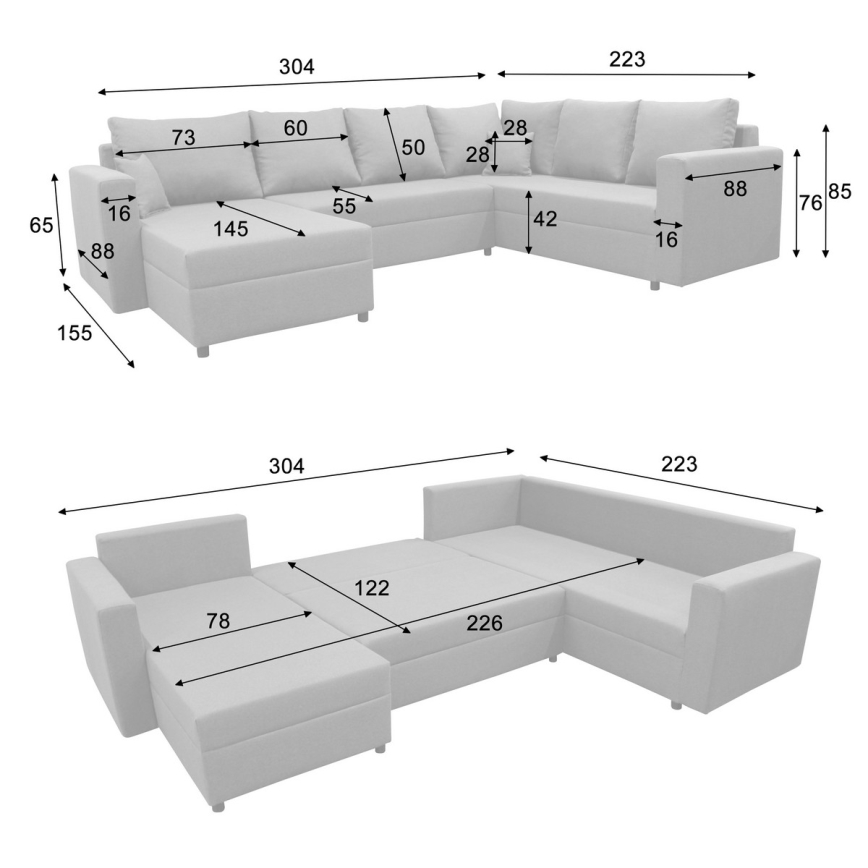 Universell U-formad hörnsoffa med bäddfunktion och förvaringsutrymme SEYA, brun