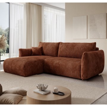 Universell vändbar hörnsoffa med bäddfunktion och förvaring i L‑form FRIDA brun